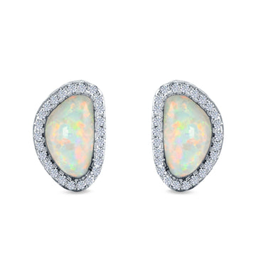 Halo Stud Earrings Lab Created White Opal Simulated CZ 925 Sterlig Silver(12mm)